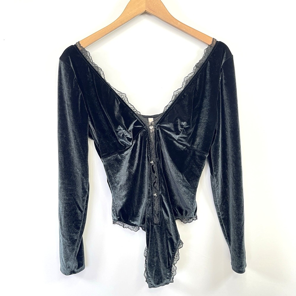Victoria‎ Secret Womens Sultry Velvet Bodysuit Size L Black/Green Whimsigoth